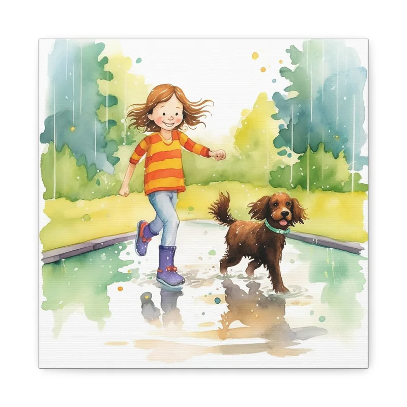 Splashing in the puddles — canvas gallery wrap